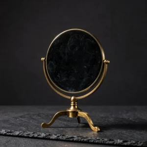 Obsidian Scrying Mirror with Brass Base