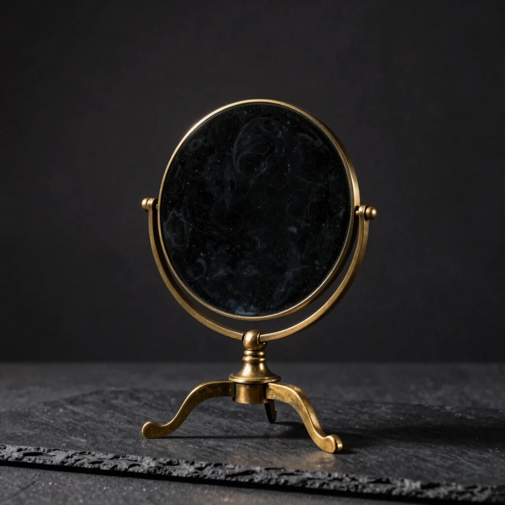 Obsidian Scrying Mirror with Brass Base